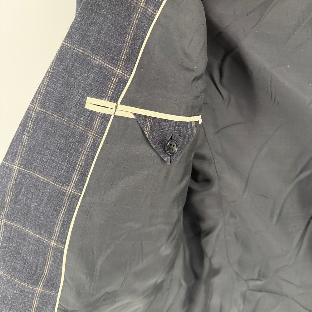 Nordstrom Mens Shop 44R Blue Linen Windowpane Blazer Ormezzano Italy Fabric - Picture 7 of 15